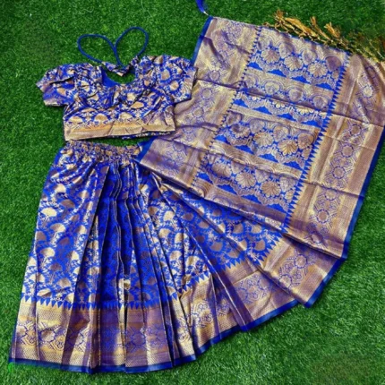 রয়েল ব্লু কাতান শাড়ি | অরিজিনাল গোল্ডেন জারি সুতার কাজ | বিয়ে ও পার্টি কালেকশন