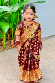 মেরুন কাতান বেবি রেডি শাড়ি | গোল্ডেন জরি কারুকাজ | রেডি ব্লাউজ ও পেটিকোটসহ